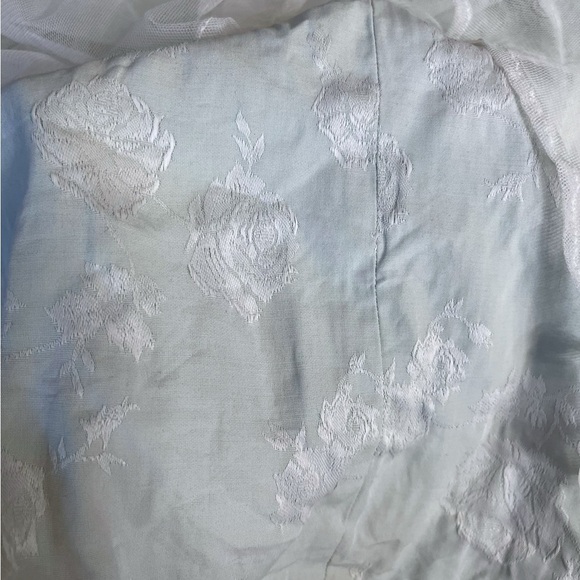 VTG EUC Mint Green Floral Damask w/White Sheer Overlay Back Zip Sz XL /VTG 16 - Picture 3 of 8